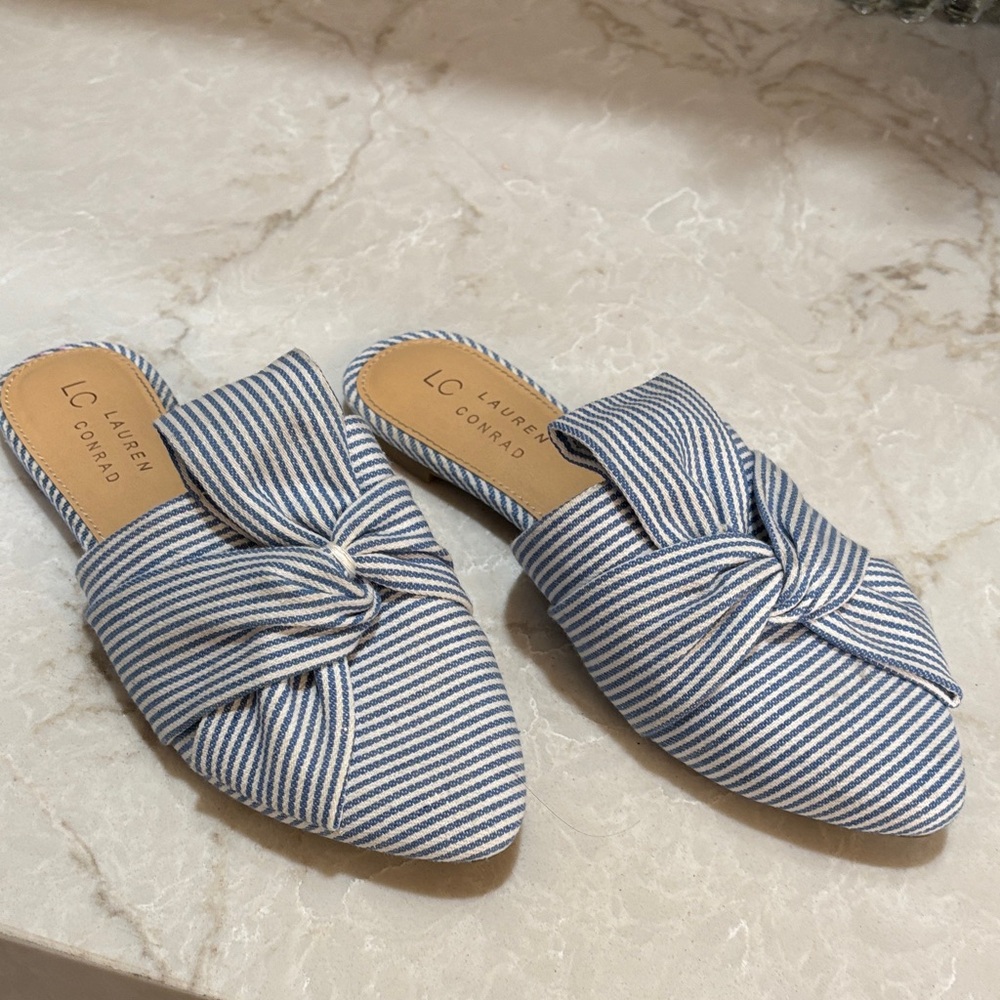 LC Lauren Conrad Blue and White Striped Mules